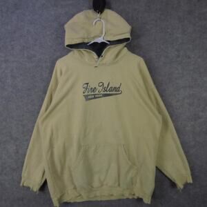 Fire Island New York Sweatshirt Mens XL Yellow Hoodie Distressed Made USA Tipsy